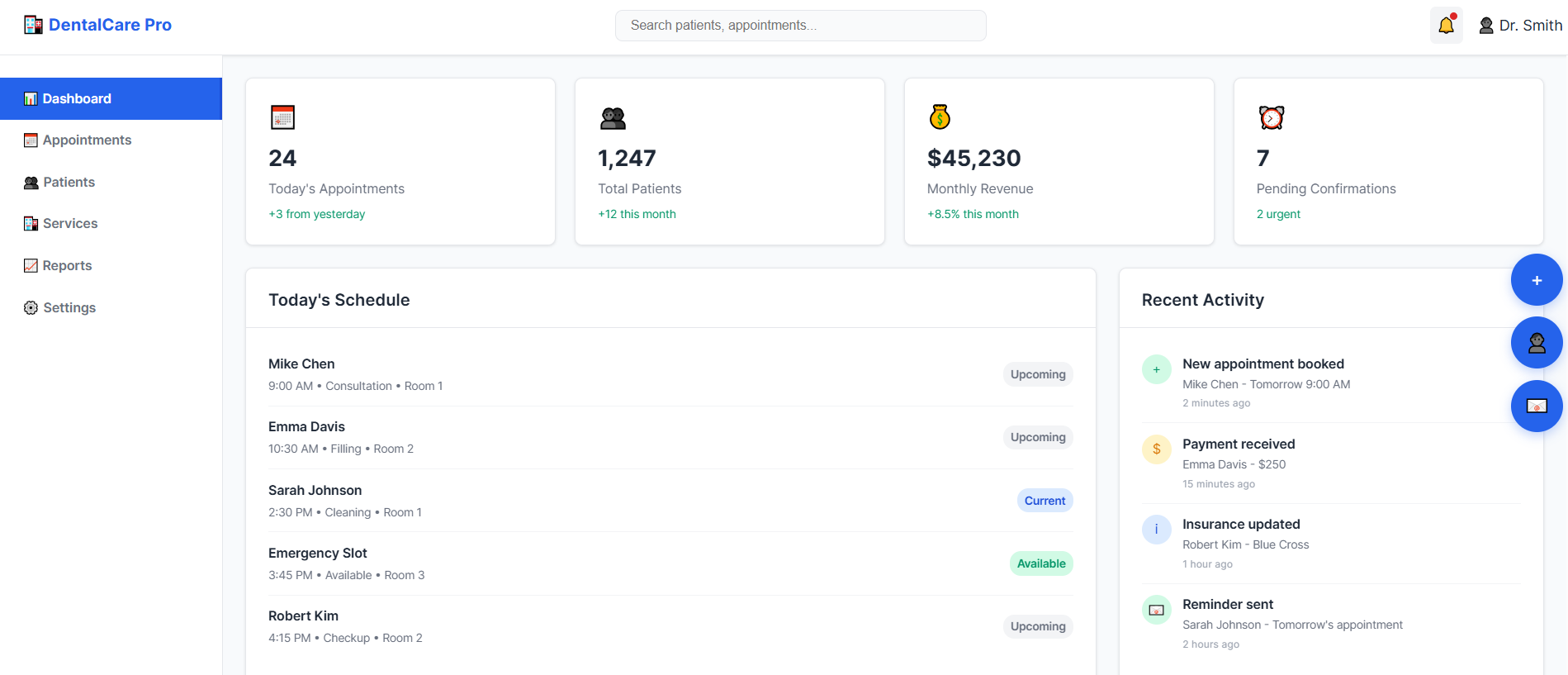 Admin dashboard showing appointment management interface